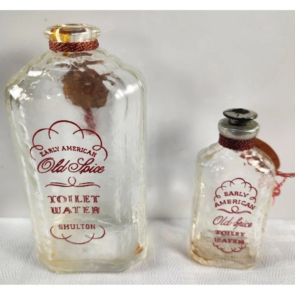 TWO VINTAGE OLD SPICE SHULTON TOILET WATER GLASS BOTTLES AFTER SHAVE Empty